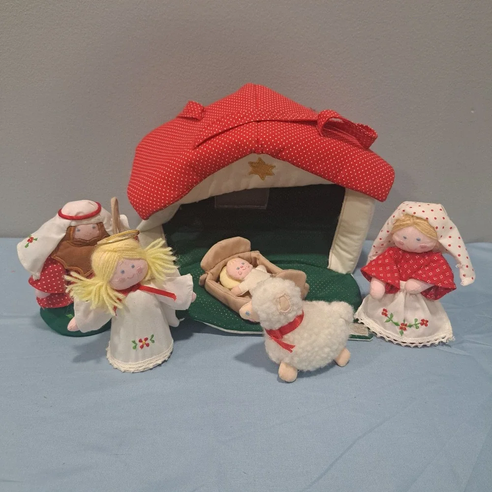 VTG House of Hatten Fabric Nativity Set Soft Sculpture Creche Christmas Decor‎